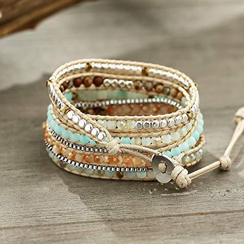 Image of Plumiss Women Boho Handmade Natural Stone Crystal Leather Bead Wrap Bracelets Collection