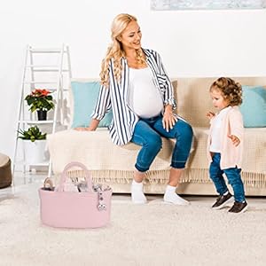 Baby diaper caddy organizer for girl boy rope nursery storage bin basket portable holder tote bag for changing table car travel baby shower gifts newborn essentials registry must have items pink  urban country home decor