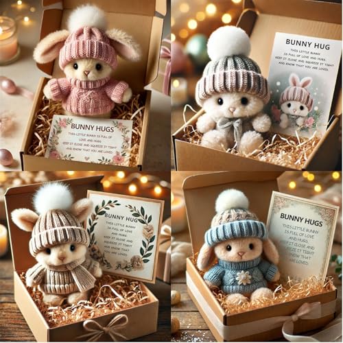 Mini Bunny Hug Cute Easter Gift Plush 2025 Bunny in a Box Hugs Positive Bunny Stuffed Animal Rabbit Soft Floppy Easter Ideas Bunnies Basket Stuffers Doll Emotional Support Inspirational Gifts (A1) - Image 2