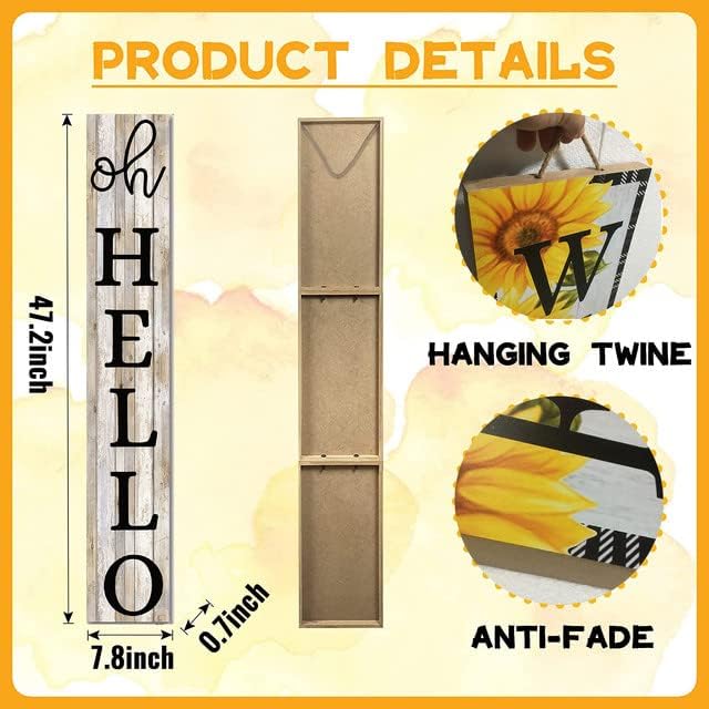 Miniatura 6 de Letrero de bienvenida con texto en inglés "Oh Hello Porch", letrero de bienvenida de madera para porche delantero, letrero vertical de porche para