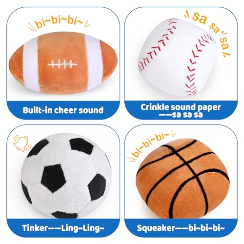 kmuysl baby toys 0-12 months my first sports bag plush toy - 4 sensory balls soft toys with crinkle rattles for 0-3-6-9-12 month newborn infant 1st birthday for babies boys girls age 1