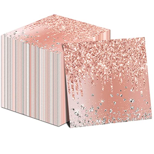 ZOIIWA 100 Pieces Rose Gold Birthday Napkins Pink Party Decorations Disposable Paper Napkins for Girls Women Sweet Diamond Theme Anniversary Wedding Baby Shower Favors Supplies