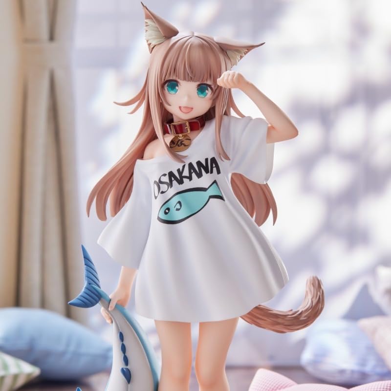 Image of My Cat is a Kawaii Girl Kinako with Big Blue Fish Action Figure | 19cm Kawaii Girl Kinako Figure for Desk and Table, Room Decor | Gift for Kids, Family & Friends