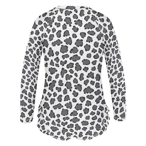 Gray and White Leopard Print Girls Long Sleeve Swimsuit Rash Guard One Piece Bathing Suits Zipper 3-12T3