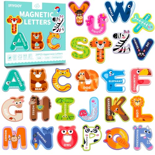 Ifiyooy IY-01 Magnetic Letters Toys For Toddlers, Abc Refrigerator Magnets 26Pcs Cute Colorful Uppercase Animals Toy cover