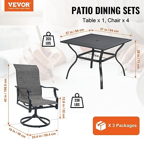 VEVOR 5 Pieces Patio Dining Set, Outdoor Furniture Table and Swivel Chairs Set, All Weather Garden Furniture Table Sets, Iron Patio Conversation Set with Umbrella Hole, For Lawn, Deck, Backyard, Black - Image 3