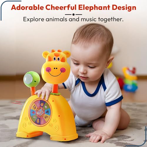 Image of Uonibaby by StarAndDaisy 3-in-1 Animal Shaped Baby Musical Toy , Piano Keys with Lights, 5 Animal Voices, 360 Rotating Head & Jackpot Wheel , Pull-Along Toy for Infants, Toddlers & Kids -Giraffe