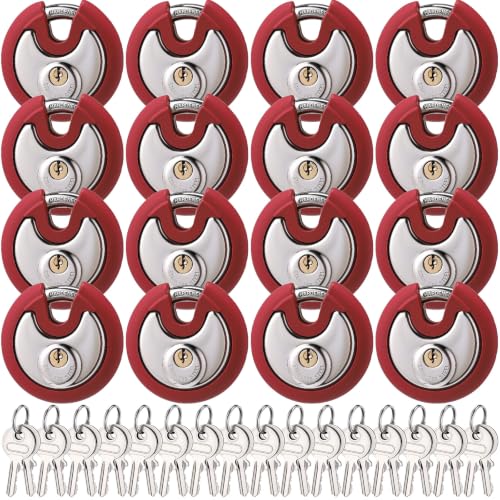 Image of Chumia 16 Pack Padlocks Keyed Alike, Stainless Steel 2-3 /4 inch Wide, 3 /8 inch Shackle Disc Locks for Outdoor, Storage Units, Garages, Gym Lockers (Red)