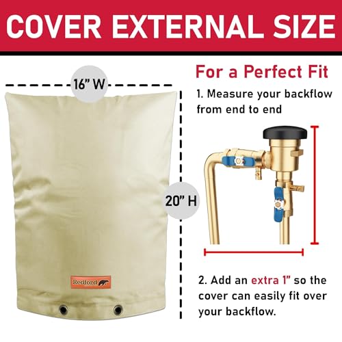 Image of Redford Supply Pro Outdoor Backflow Preventer Insulation Cover for Winter Pipe Freeze Protection - Multi-use Waterproof Pouch for Water Sprinkler Valve Box, Meter or Controller (16 inch x 20 inch, Beige)