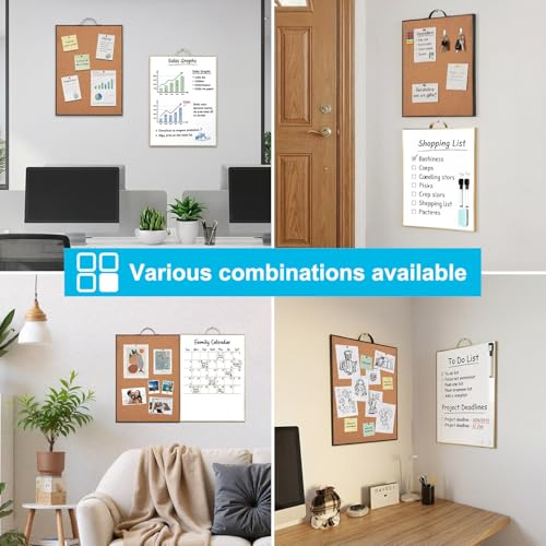 Image of Small Whiteboard Cork-Board Combination for Wall - 16 inch x 12 inch Portable Aluminum Frame Magnetic Dry Erse Board Mini Bulletin Cork Board 2 Pack with Holder for School, Office, Home