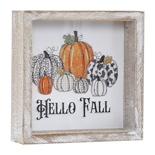 Image of Embossed Pumpkin Sign, Farmhouse Autumn Decorations, Wooden Fall Tiered Tray Decor for Shelf Cubicle Desk Mantel, Rustic Thanksgiving Table Decor