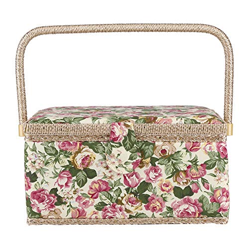 Estink Boîte à Couture Florale, Boîte de Rangement pour Accessoires de Couture avec Poignée, Organisateur de Travaux Manuels, 30,5 x 23 x 15,5 cm