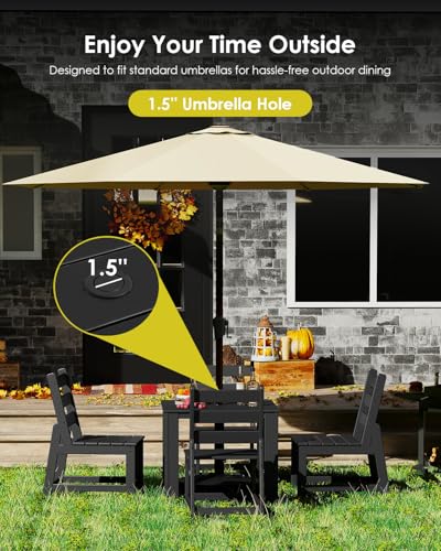 Image of GREENVINES 5PCS Patio Dining Set, HDPE Square Table & 4 Side Chairs, Black