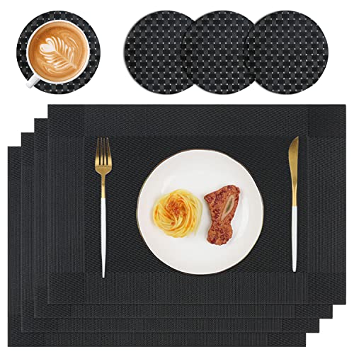 Homcomodar Table Place Mats and Coasters Set of 4 Heat Resistant Placemats Washable PVC Dining Table Mats for Kitchen Dinner Indoor Outdoor Use