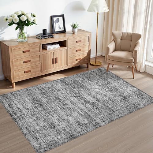 3x5 Area Rug Living Room Rugs - Washable Neutral Modern Abstract Soft Thin Rug Indoor Floor No Slip Rug Carpet for Bedroom Under Dining Table Home Office Decor - Dark Gray