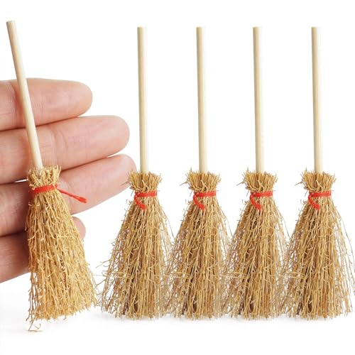 Odoria Maison de Poupée Balai Miniature - 1/12 Échelle Balai de Sorcière Paille pour Rustique...