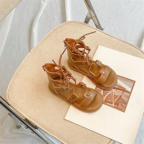 Toddler Girls Lace-up Sandals Back Zipper Open Toe Sandals Summer Strappy Sandals Casual Shoes (Brown, 10.5 Little Child)2