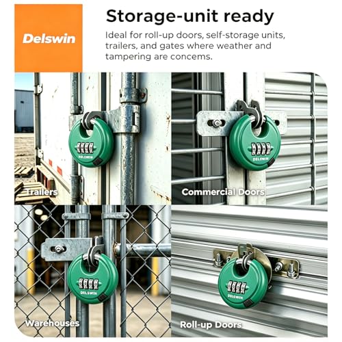 Image of 4 Digit Combination Disc Padlock with Hardened Steel Shackle Silver Lock for Sheds, Storage Unit, Gym and Fence (Green 1Pcs)