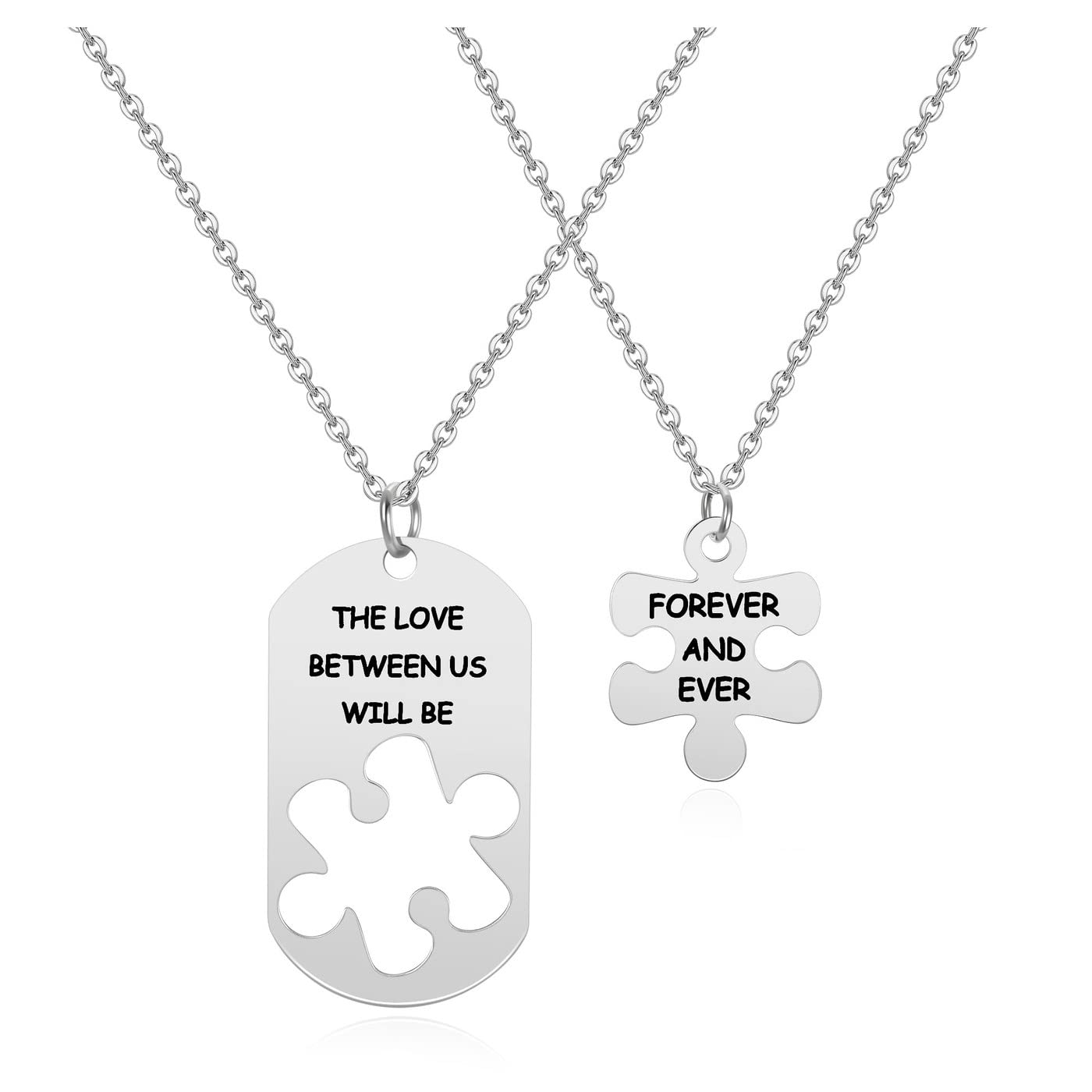 BOPREINA2PCS Matching Couples Necklace for Him and Her Stainless Steel Puzzle Piece Matching Necklace Jigsaw Dog Tag Pendant Couples Necklace Valentines Gift