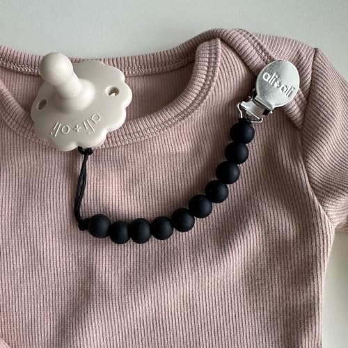 Image of Ali+Oli Silicone Pacifier Clip for Baby (Black) 100% Food-Grade BPA Free Newborn Pacifier Holder Infant Binky Clip for Baby Boy or Girl | Food-grade material, Keeps soothers within reach, Secure attachment, Lightweight, Everyday use, Easy cleaning