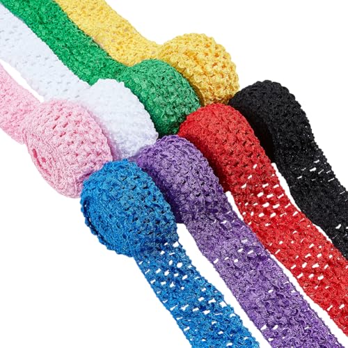 GORGECRAFT 16 m*40mm 8 Colori Elastico all'Uncinetto Fascia per Capelli Nastro Uncinetto Elastico Tessuto per Fiocco per Capelli tutù Vestiti Confezioni Regalo Tubo Top Cinture Artigianato Creazione