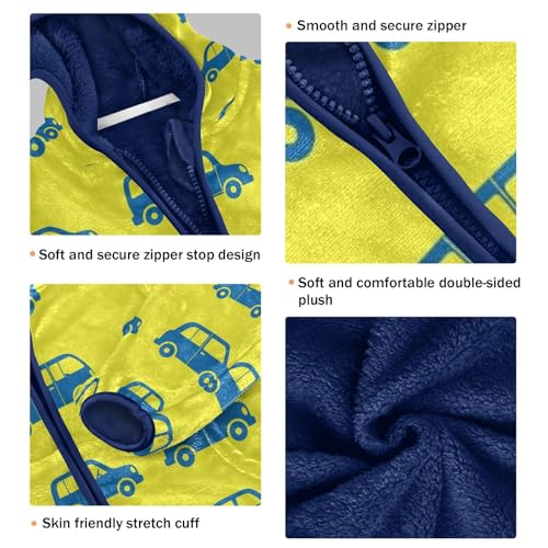 Blue Cars on Yellow Toddler Fleece Jacket Girl Boys Hooded Fleece Jacket Coat Warm Outwear Zip-up 3-10T3