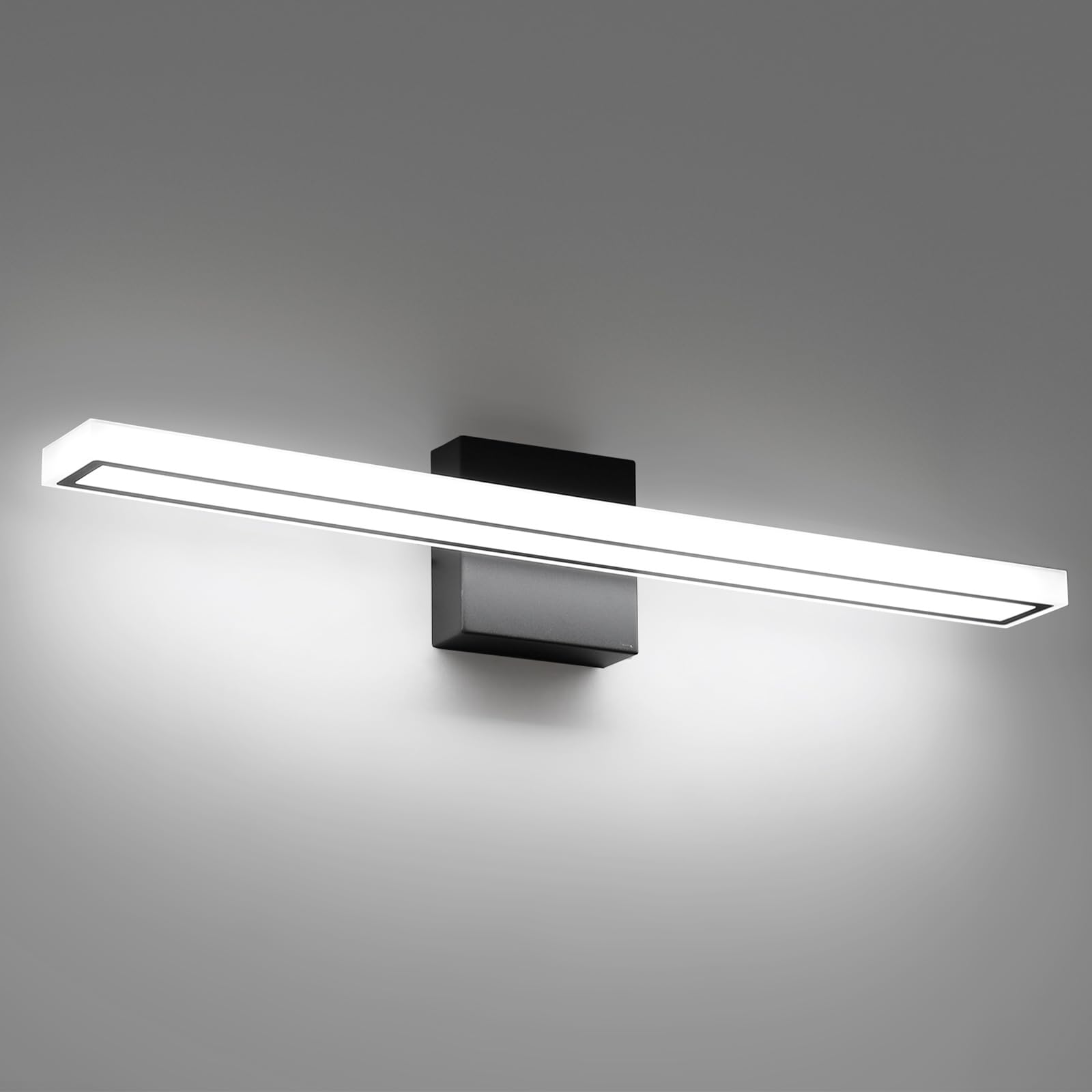 lundwa 24inch Black LED Bathroom Vanity Light Bar 18W Modern Bath Light Fixture Over Mirror Vanity Light Cool White 6000K