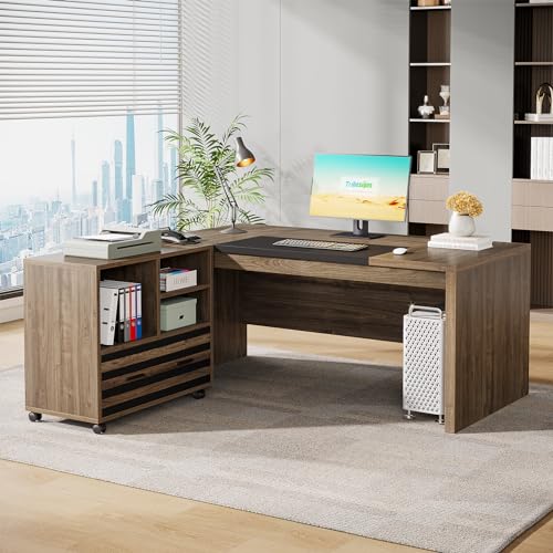 Tribesigns NY177 62.2 Inch Executive Desk With Mobile File Cabinet, L-Shaped Office Desk With Storage Shelves, Large Computer Desk Business Workstation Set For Home Office thumb #2