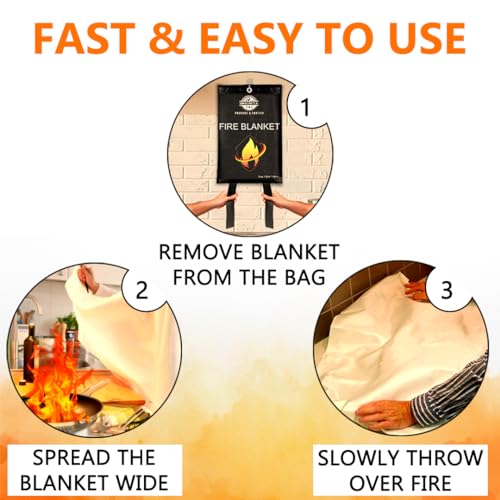 Image of SAFECASTLE Emergency Fire Blanket 59 inchx59 inch Large Size, 2 Pack Fire Retardant Blanket with Fireproof Tabs for Home, Warehouse, Outdoor, Office, Car and Camping Fire Protection Survival Safety