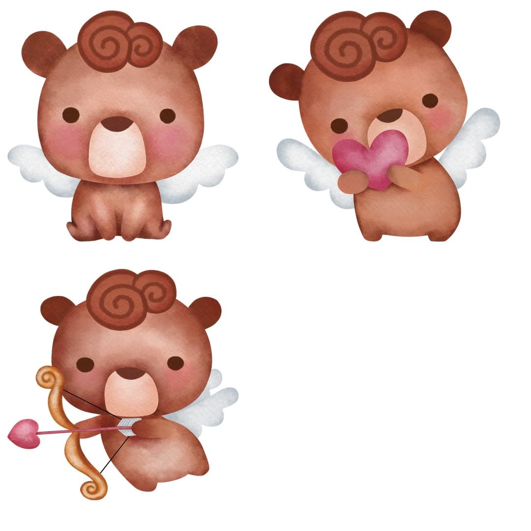 Valentines Cupid Bear Watercolor Iron Transfer Patch Heat Transfer Sticker Vinyl Design Iron Applique T-Shirt Clothing DIY Craft Applique Clothing Decoration (P2)