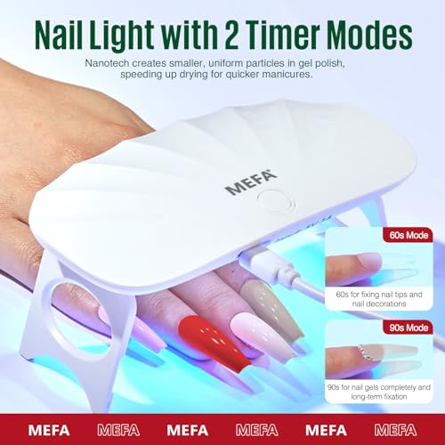 MEFA 19 Pcs Gel Nail Polish Kit with U V Light, 12 Red Christmas Colors Burgundy Red Dark Green Glitter Gel Polish Winter Silver Gold Sparkle Valentine's Day Manicure DIY Salon Decorations Gifts