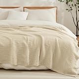 EMME Cotton Blanket King Size for Bed Soft Muslin Blankets 108'x90' Beige Lightweight Breathable Layering Bedspread Coverlet All Season Gauze