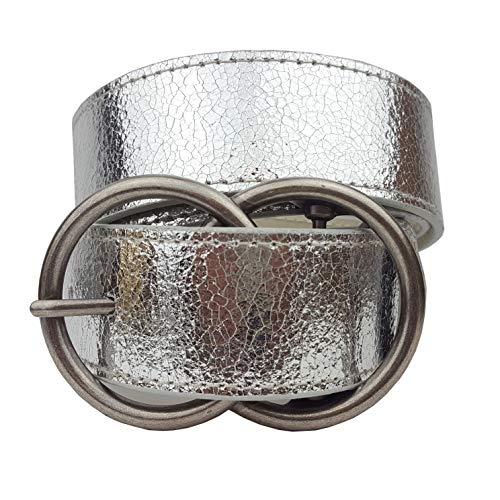 Metallic Leather Belt with Trendy Eternity Buckle