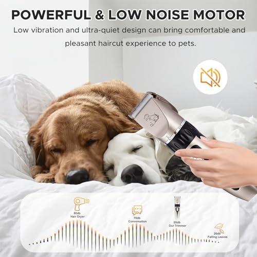Anluomania Hundeschermaschine, Haarschneidemaschine für Hunde, Tierhaarschneidemaschine, Tierhaarschneider, Leiser Wiederaufladbarer, Kabelloser, mit 4 Führungskamm, für Hunde Katzen Alle Felltypen
