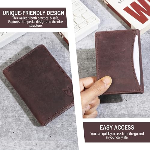 Leather Credit Card Holder For Men and Women,Small RFID Blocking Bifold Wallet (With ID Slot, Hunter Coffee Brown)3