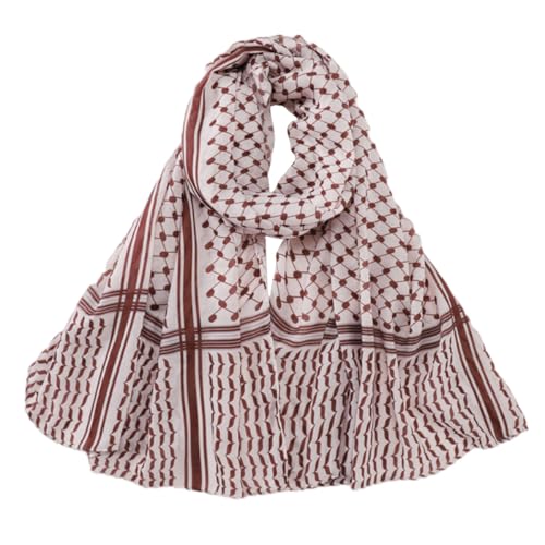 Image of FACELESS Polyester Printed Tie Dye Headscarf, Long Scarf (2, Grid+Brown)
