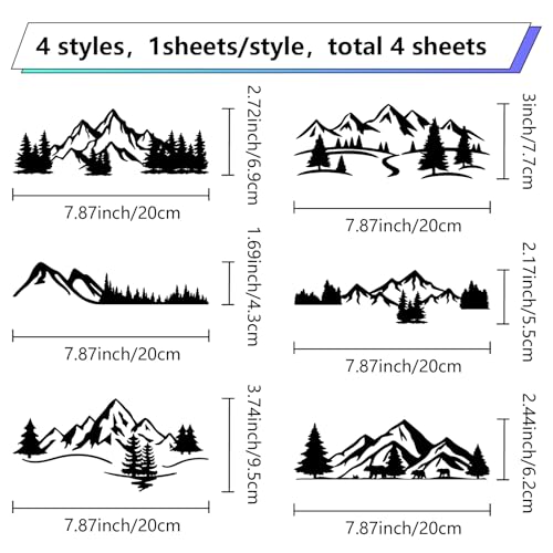 Image of GORGECRAFT 4 Styles 4Pcs Mountain Tree Forest Car Sticker Black Reflective Car Bumper Decals Waterproof PET Automotive Exterior Decor Stickers for SUV Truck Motorcycle Doors Walls Laptop