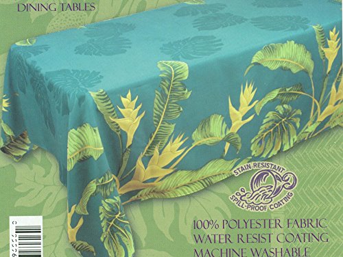 Kauhale Living Banana Leaves Hawaiian Quilt Print Water Resistant Tablecloth 60 x 108 Teal