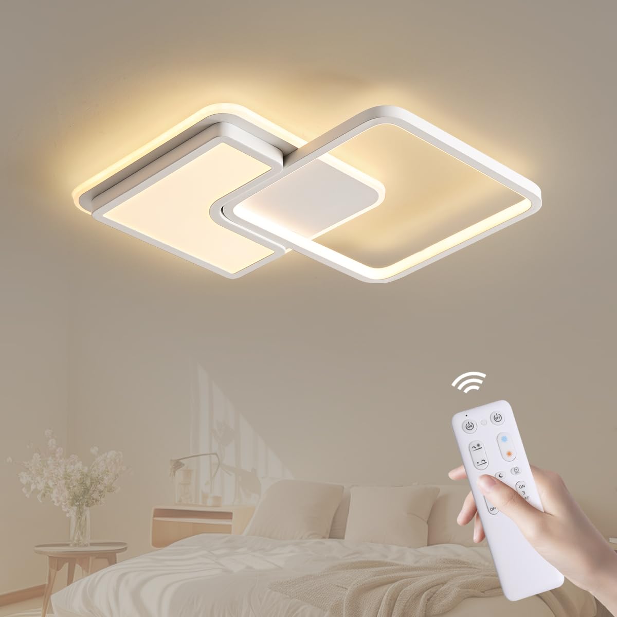 ANTENLICHT Lampara Techo salon LED Regulable con Control Remoto 50W 5000LM, Moderno Plafon Led Techo Blanco Cálido a Frío 3000K-6500K, Luz de Techo para Salón, Dormitorio, Comedor, Blanco, 58x42x5cm