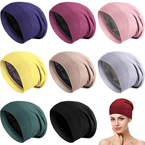 9 Pieces Satin Lined Sleep Cap Slouchy Beanie Sleep Hats Hair Wrap Multicolor Bonnet Hat Night Skull Cap for Women Girls
