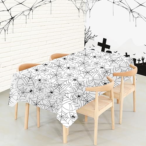 Image of 2 Pack Halloween Plastic Table cloths Christmas Plastic Table Covers Disposable Table Cloths for Christmas Party BBQ Picnic TableCovers Waterproof TableCloth White Spider Web Table Covers 54 x 108 in