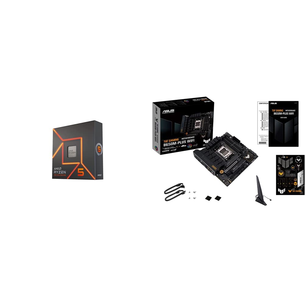 AMD Ryzen™ 5 7600X 6-Core, 12-Thread Unlocked Desktop Processor & ASUS TUF Gaming B650M-PLUS WiFi Socket AM5 (LGA 1718) Ryzen 7000 mATX Gaming Motherboard
