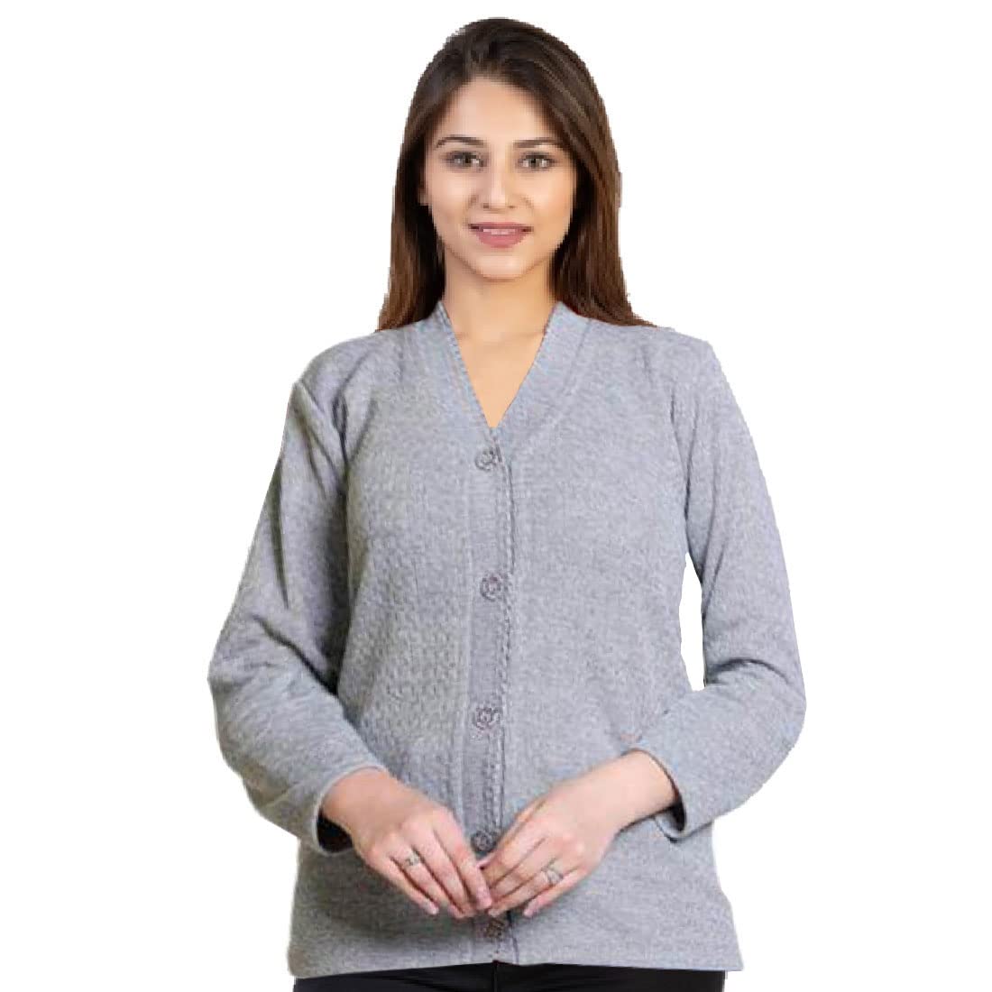 Trendy FabWomen Woolen V-Neck | Winter Wear Cardigan Pullover for Women | Fashionably Regular Fit Solid Print Sweater Jerseys for Women's & Girls Grey