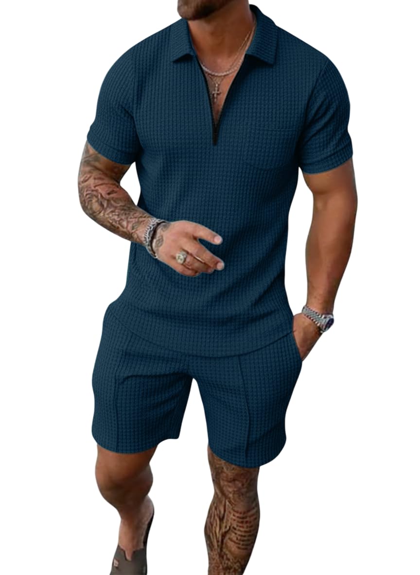 Core Half Zip Co-ord Set for Men Cotton-Blend Men’s Track Suit Casual Loungewear Night Suit Travel Two-Piece Outfit