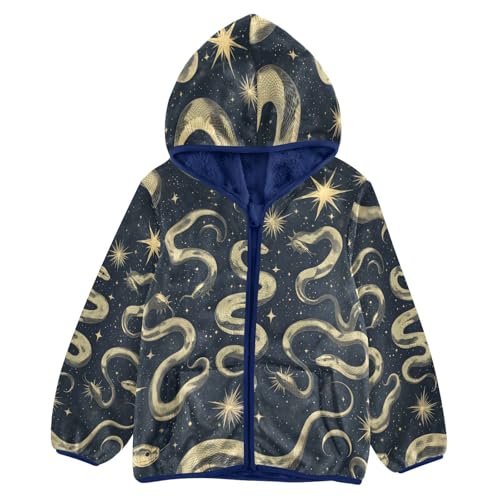 Cute Snakes and Stars Toddler Fleece Jacket Girl Boys Hooded Fleece Jacket Coat Warm Outwear Zip-up 3-10T