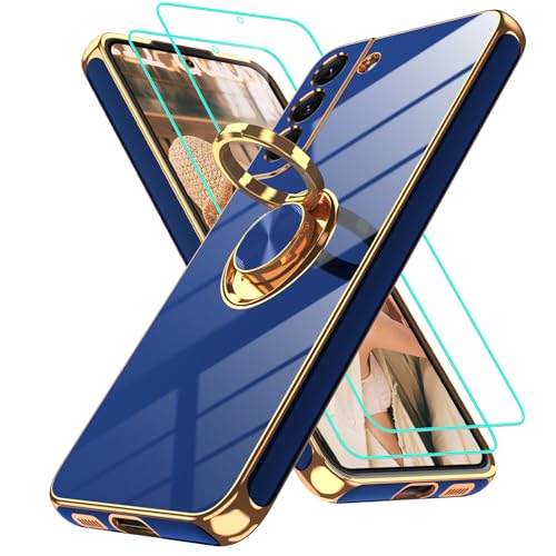 Coque Samsung S22 Plus dorée chic et antichoc en silicone bleu avec protège-écran