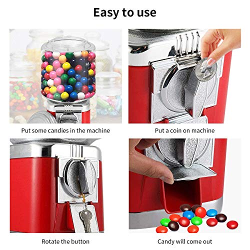 IRONWALLS Gumball Candy Vending Machine, Capsule Bouncy Ball Gumball Commercial Dispenser Machine with Key Lock for 25-32mm Candy, Durable, Removable Metal Body, Red - Thumbnail 4