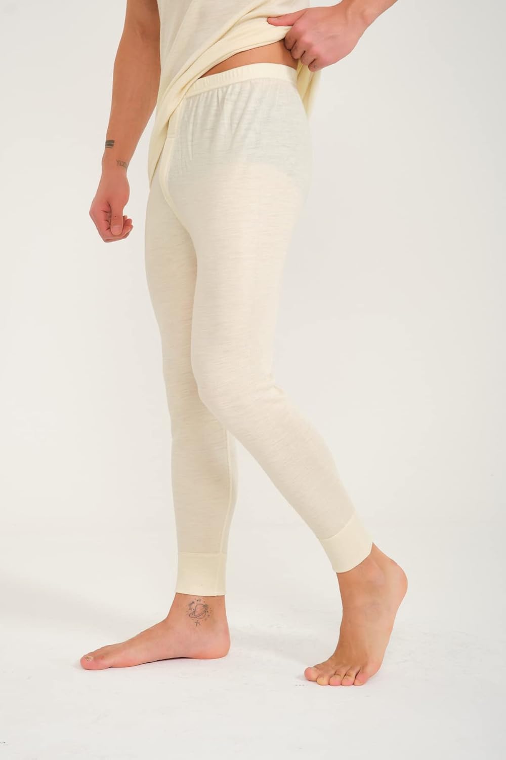 Mens Base Layer Pants - 100% Merino Wool Thermal Beige