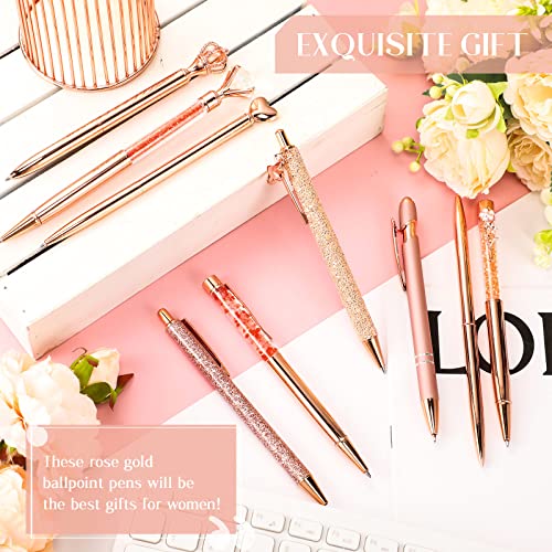Image of Janmini Metal Ballpoint Pens Cute Diamond Pattern Journal Pens Black Ink Retractable Glitter Pens for Women School Wedding Office Home 9 Pack (Rose Gold)