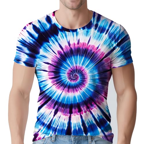 Tie Dye Shirts for Men's 70s 80s 90s Retro Hippie Short Sleeve Tees Washable Vintage Festival Clothing